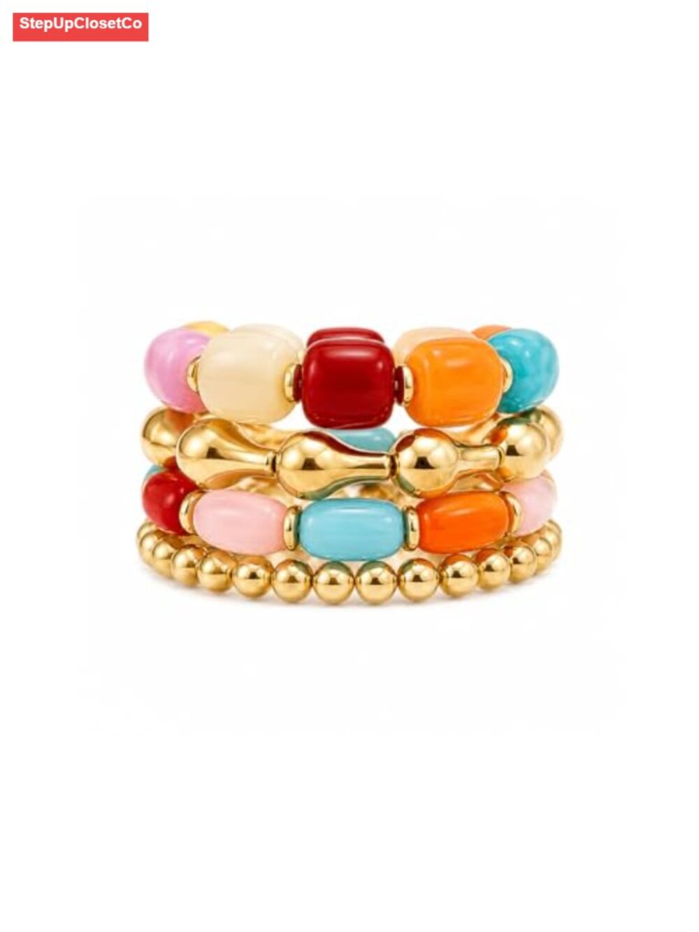 4pcs Boho Beaded Bracelet Set Women Chunky Stackable Resin Acrylic Stretch